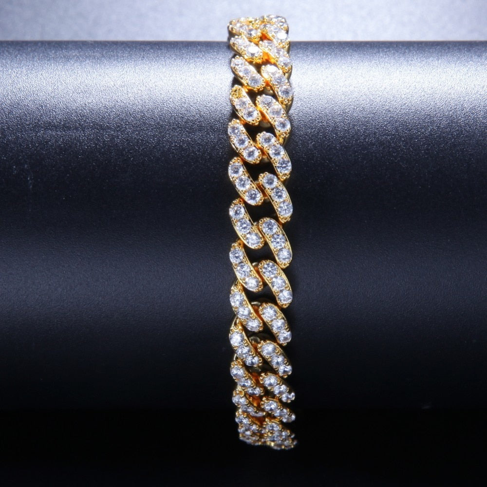 UWIN 9mm Cubic Zirconia Cuban Link Bracelets For Men Women Fashion Hiphop Gold Silver Color Bling Bracelet Jewelry Drop shipping