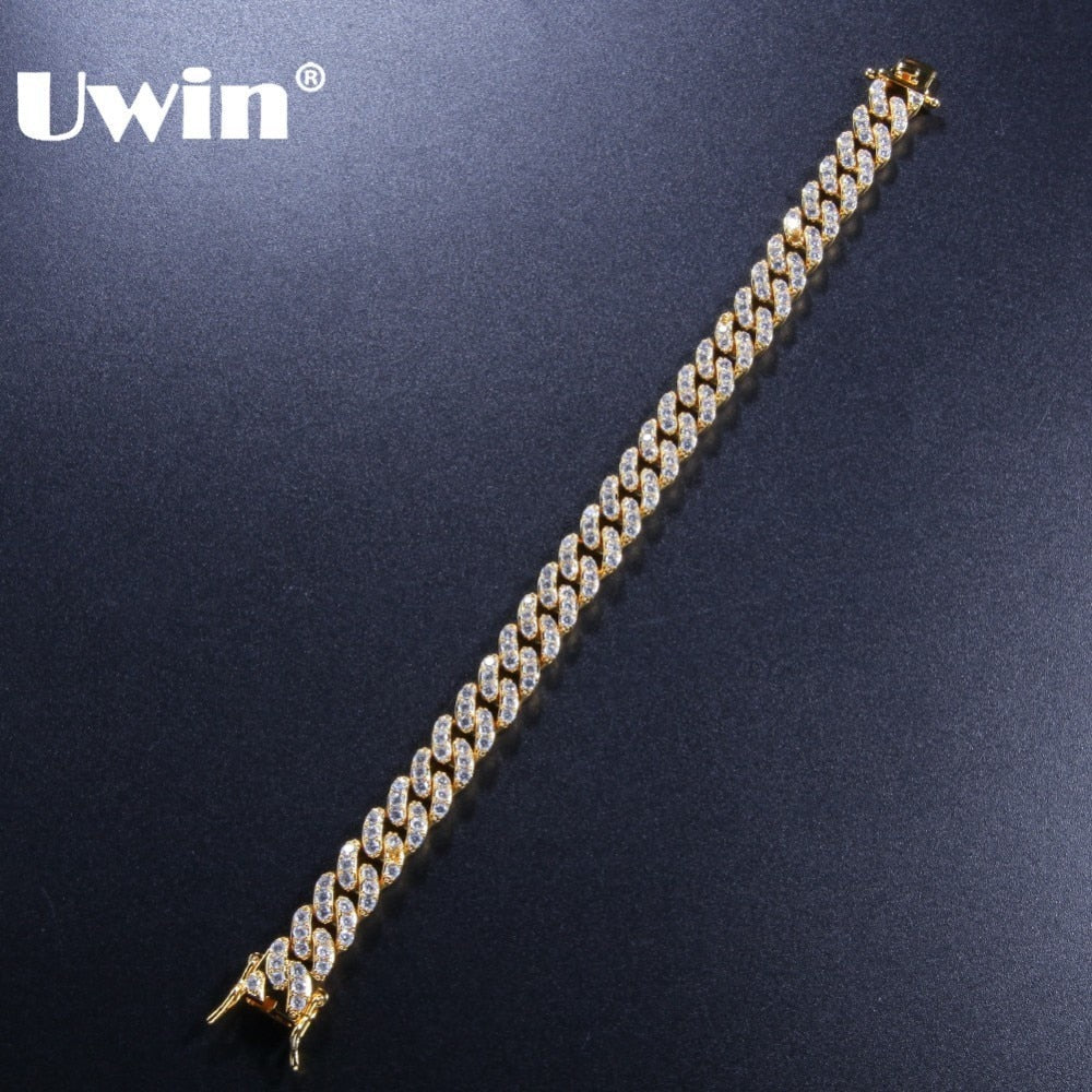 UWIN 9mm Cubic Zirconia Cuban Link Bracelets For Men Women Fashion Hiphop Gold Silver Color Bling Bracelet Jewelry Drop shipping