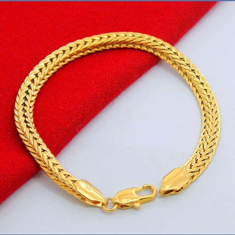 الجملة الذهب الخالص اللون 6.5 ملليمتر عرض سوار للرجال 20 سنتيمتر. الأزياء الأصلي مطلية بالذهب النساء الرجال سوار المجوهرات