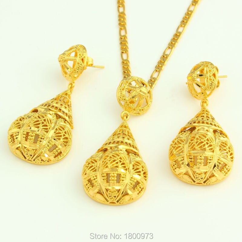 Adixyn NEW Ethiopian Conic Jewelry Set 24K Gold Color Earring/Necklace/Pendant Fashion Jewelry African/India/Habesha Giifts