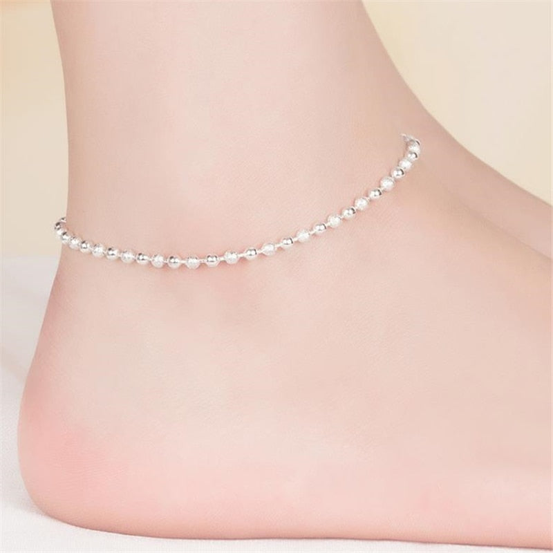 KOFSAC Summer Fashion 925 Sterling Silver Anklets For Women Beach Party Beads Ankle Chain Bracelet Foot Jewelry Girl Best Gifts