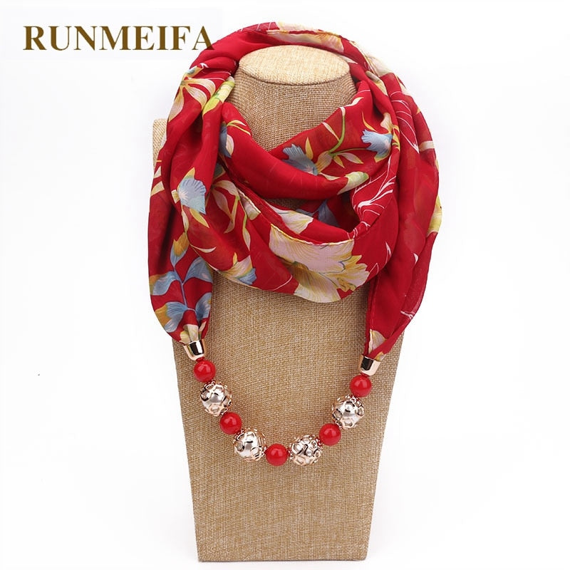 RUNMEIFA New Pendant Scarf Necklace Bohemia Necklaces For Women Chiffon Scarves Pendant Jewelry Wrap Foulard Female Accessories