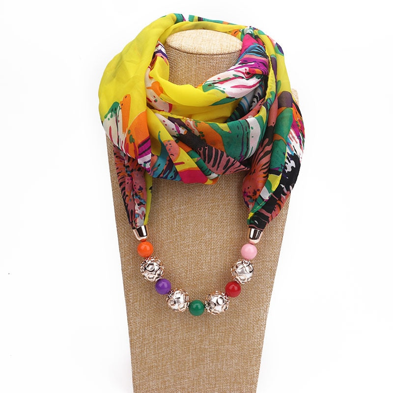 RUNMEIFA New Pendant Scarf Necklace Bohemia Necklaces For Women Chiffon Scarves Pendant Jewelry Wrap Foulard Female Accessories