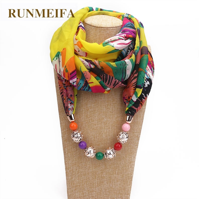 RUNMEIFA New Pendant Scarf Necklace Bohemia Necklaces For Women Chiffon Scarves Pendant Jewelry Wrap Foulard Female Accessories