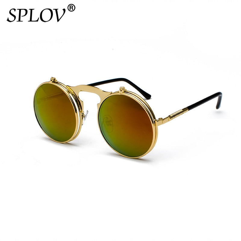 نظارات شمسية كلاسيكية Steampunk Flip نظارات شمسية معدنية دائرية كلاسيكية للرجال والنساء من العلامة التجارية Designer Circle Oculos