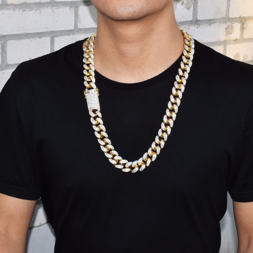 Bubble Letter Miami Cuban Link Chain for Men&#39;s Necklace Choker Bling Hip Hop Jewelry Real Gold Plated Charms Free Shipping