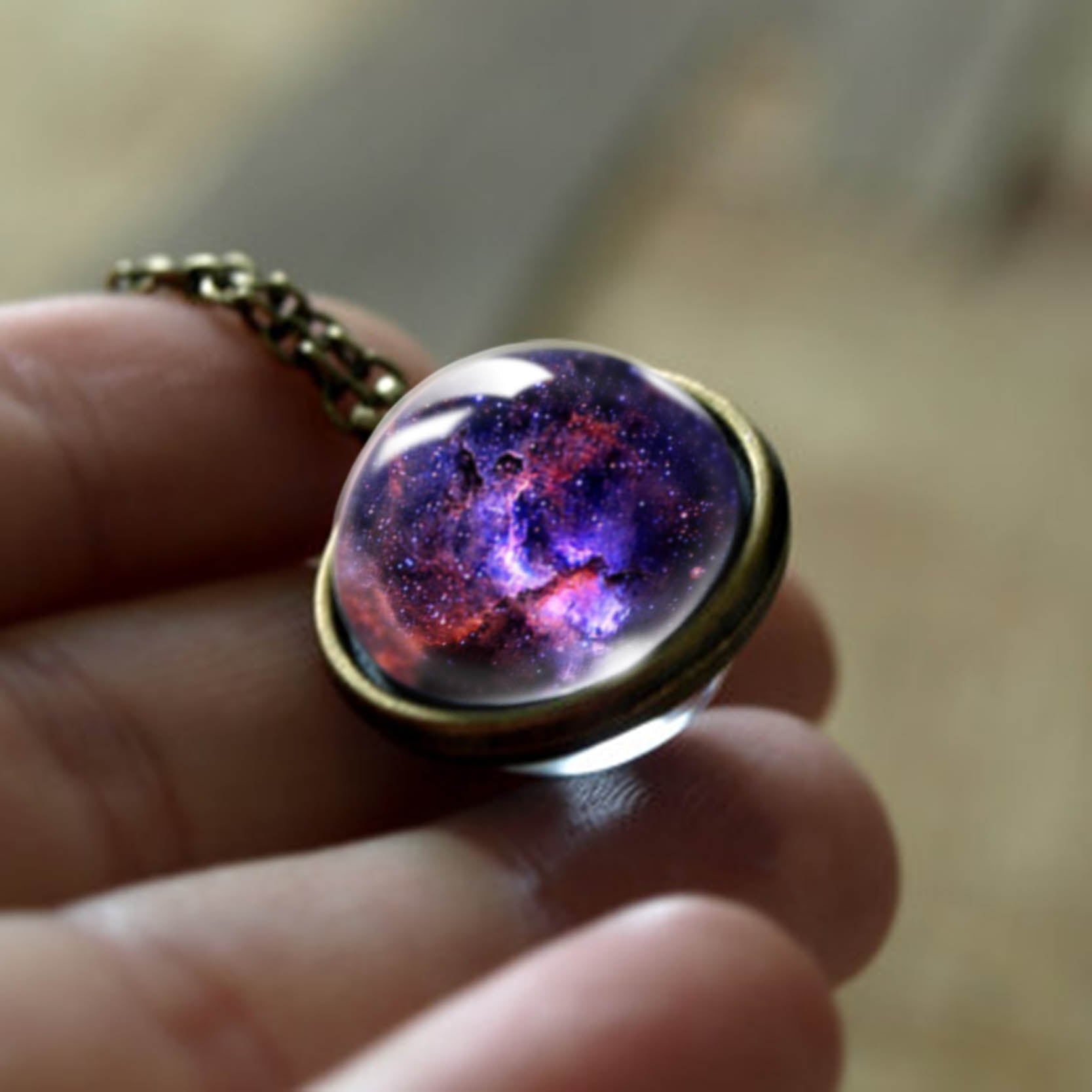 2020 New Nebula Galaxy Double Sided Pendant Necklace Universe Planet Jewelry Glass Art Picture Handmade Statement Necklace