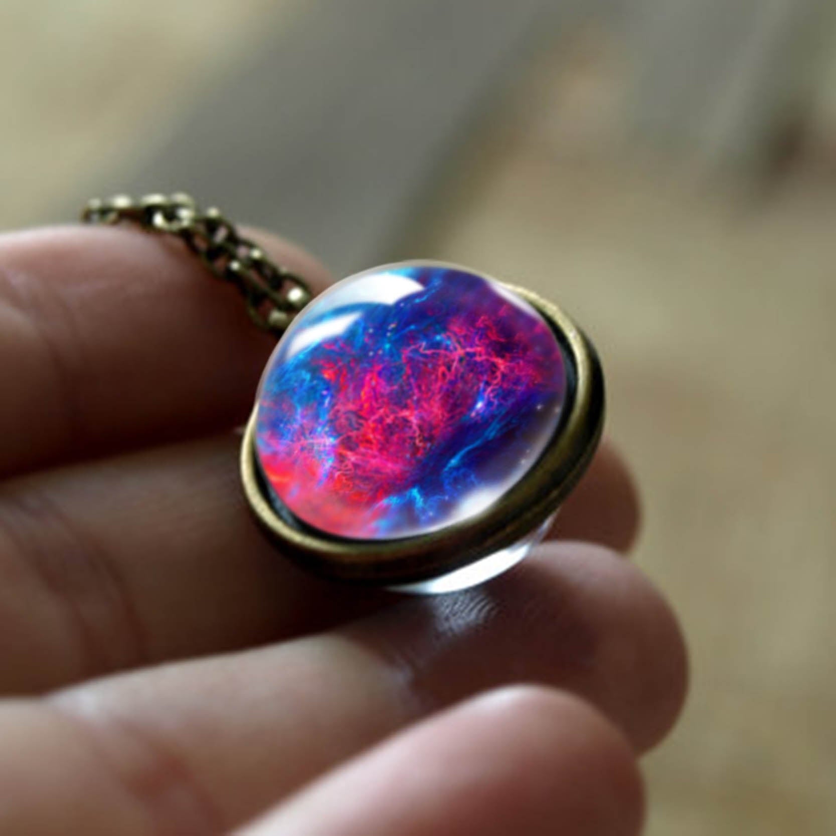 2020 New Nebula Galaxy Double Sided Pendant Necklace Universe Planet Jewelry Glass Art Picture Handmade Statement Necklace