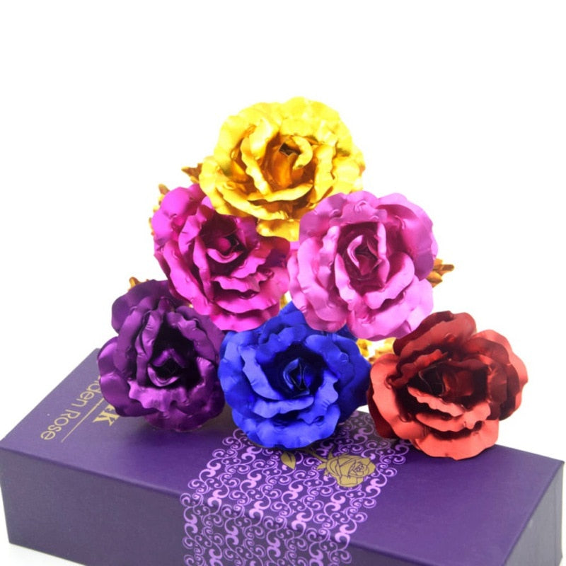 24k Gold Plated Rose With Love Holder Box Gift Valentine&#39;s Day Mother&#39;s Day Gifts Flower Gold Dipped Rose US Drop ship