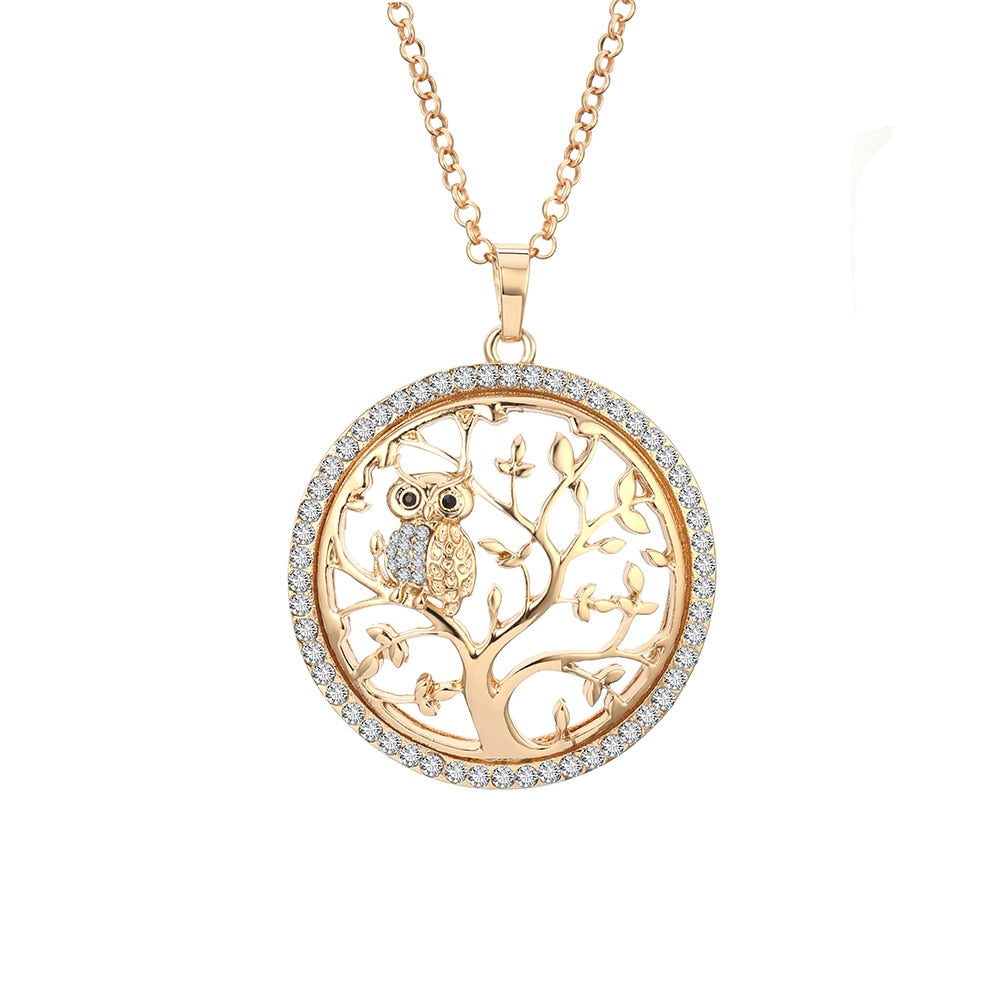 Gold Silvery Owl Necklaces for Women female Statement Jewelry Gift Big Tree Of Life Pendant Layered Chain Long Necklace 2020