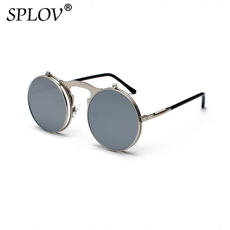 نظارات شمسية كلاسيكية Steampunk Flip نظارات شمسية معدنية دائرية كلاسيكية للرجال والنساء من العلامة التجارية Designer Circle Oculos
