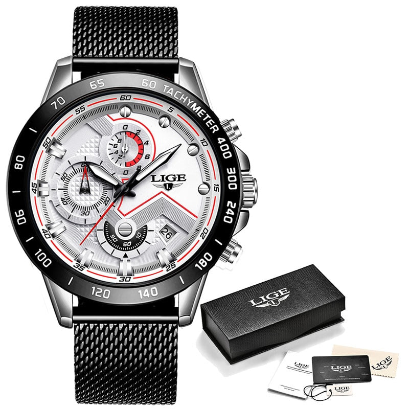 2022 New LIGE Blue Casual Mesh Belt Fashion Quartz Gold Watch Mens Watches Top Brand Luxury Waterproof Clock Relogio Masculino