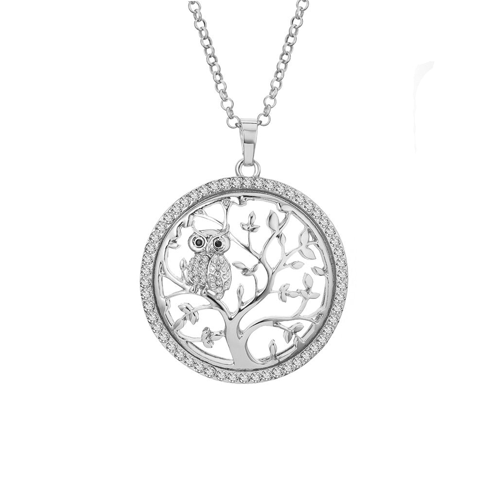 Gold Silvery Owl Necklaces for Women female Statement Jewelry Gift Big Tree Of Life Pendant Layered Chain Long Necklace 2020