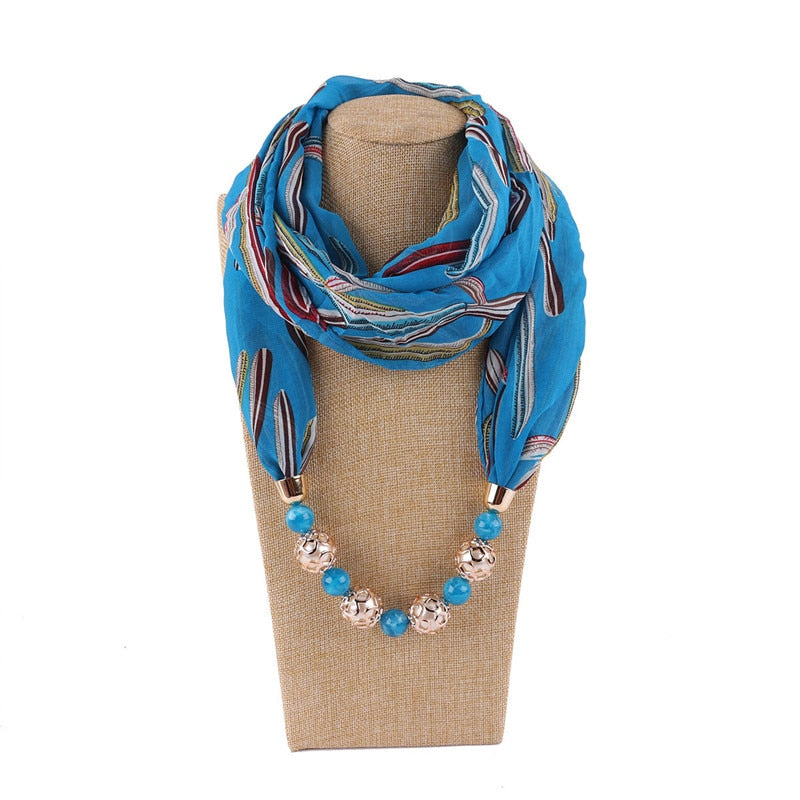 RUNMEIFA New Pendant Scarf Necklace Bohemia Necklaces For Women Chiffon Scarves Pendant Jewelry Wrap Foulard Female Accessories