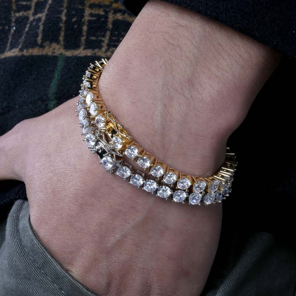 3mm-6mm Mens/Women  AAA+ Cubic Zirconia Tennis Bracelet Hip Hop Jewelry Iced Out 1 Row Gold Color CZ Charms Bracelet For Gifts