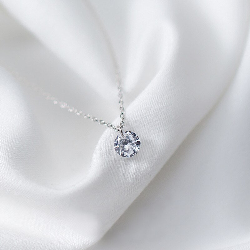 MloveAcc Summer Collection 925 Sterling Silver Single Clear CZ Zircon Necklaces &amp; Pendants Women Girls  Fashion Jewelry