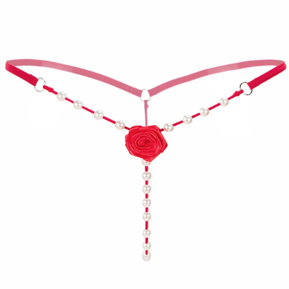 Women Flower Pearl G String Sexy Thong Temptation Panties Ladies Low Waist Underwear