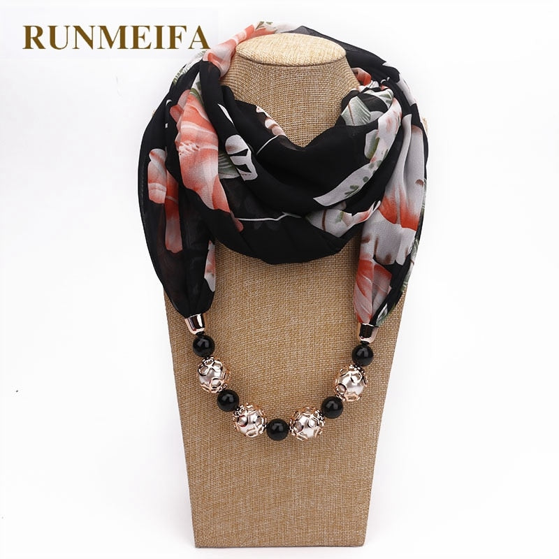 RUNMEIFA New Pendant Scarf Necklace Bohemia Necklaces For Women Chiffon Scarves Pendant Jewelry Wrap Foulard Female Accessories