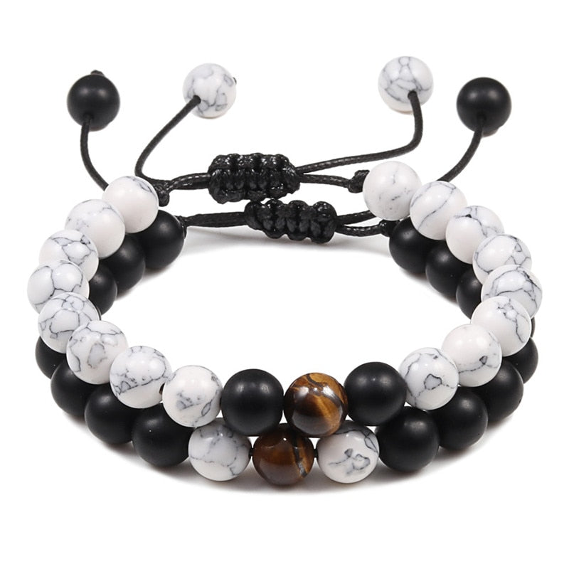 Men Bracelet Tiger Eye Stone Braided Bracelet Black Matte Natural Stone Beads Bracelet Couple Distance Charm Yoga Jewelry Gifts