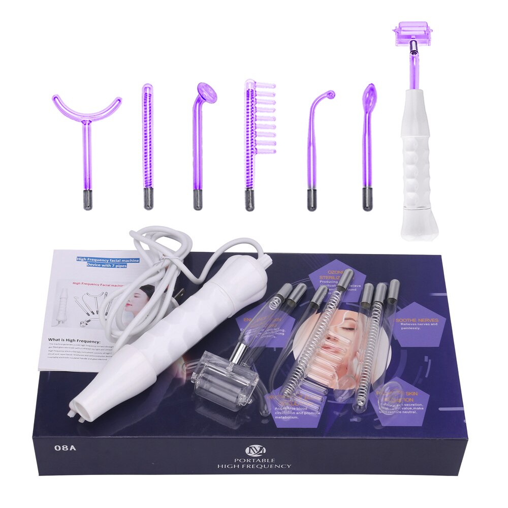 7 in1 High Frequency Machine Electrotherapy Wand Glass Tube Massager for Aging Skin Pores Spot Acne Remover Beauty Massager