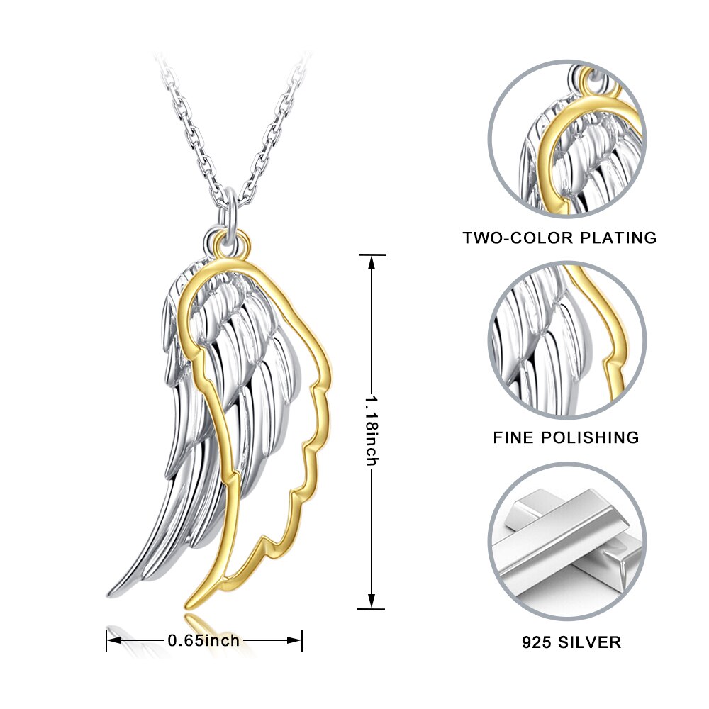 925 Sterling Silver Wing of Angel Necklace Hollow 18k Gold Color Feather Pendant Chain for Women 2020 Fine Jewelry Wedding Gift