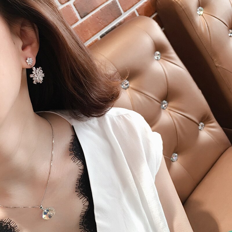 Fashion Cubic Zirconia Fancy Crystal Flower 925 Tremella Stud Earrings Women&#39;s Women&#39;s Jewelry Valentine&#39;s Day Gift Boho Style