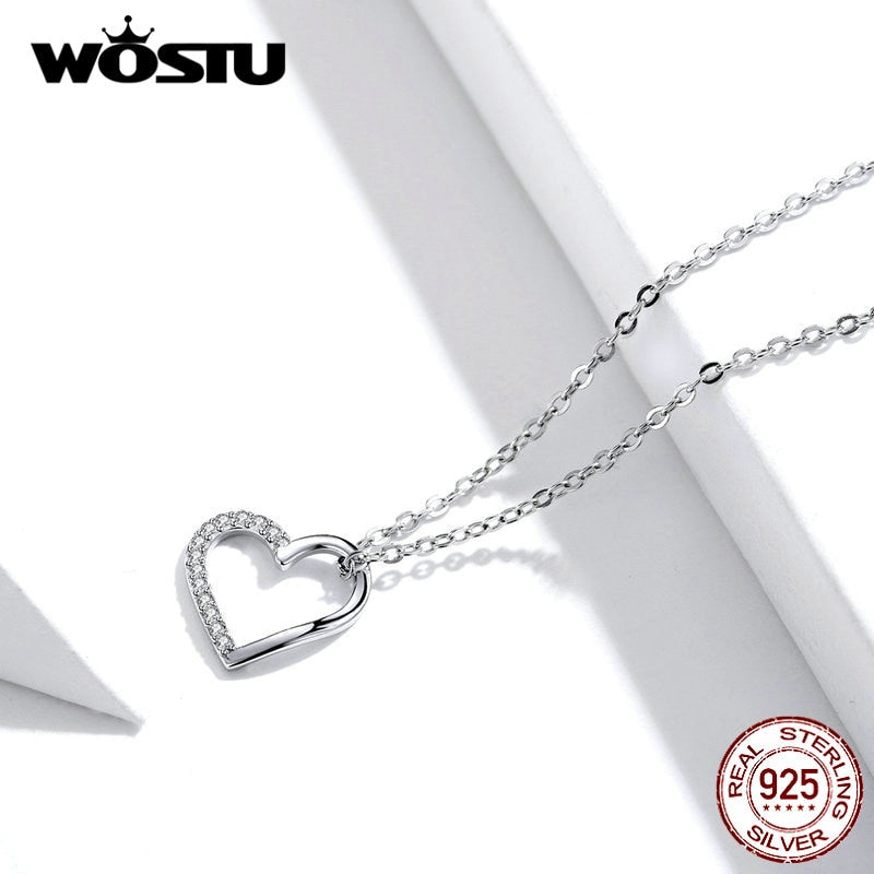 WOSTU 100% Real 925 Sterling Silver The Shape Of Love Heart Necklace Mean Love Forever For Women Making Fashion Jewelry CQN347