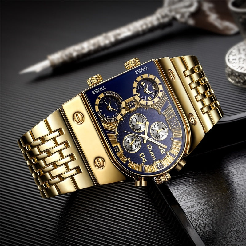 2022 Brand New Oulm Quartz Watches Men Military Waterproof Wristwatch Luxury Gold Stainless Steel Male Watch Relogio Masculino