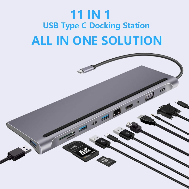 محطة إرساء الكمبيوتر المحمول USB C HDMI VGA USB PD LAN RJ45 SD مهايئ توزيع لأجهزة الكمبيوتر المحمول Macbook HP DELL XPS Surface Lenovo ThinkPad Dock