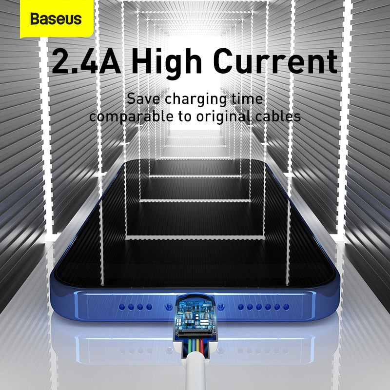 Baseus 2.4A كابل USB آيفون 11 12 13 14 برو ماكس 8 X Xr شحن سريع كابل USB كابل مزامنة البيانات كابل شاحن الهاتف الحبل