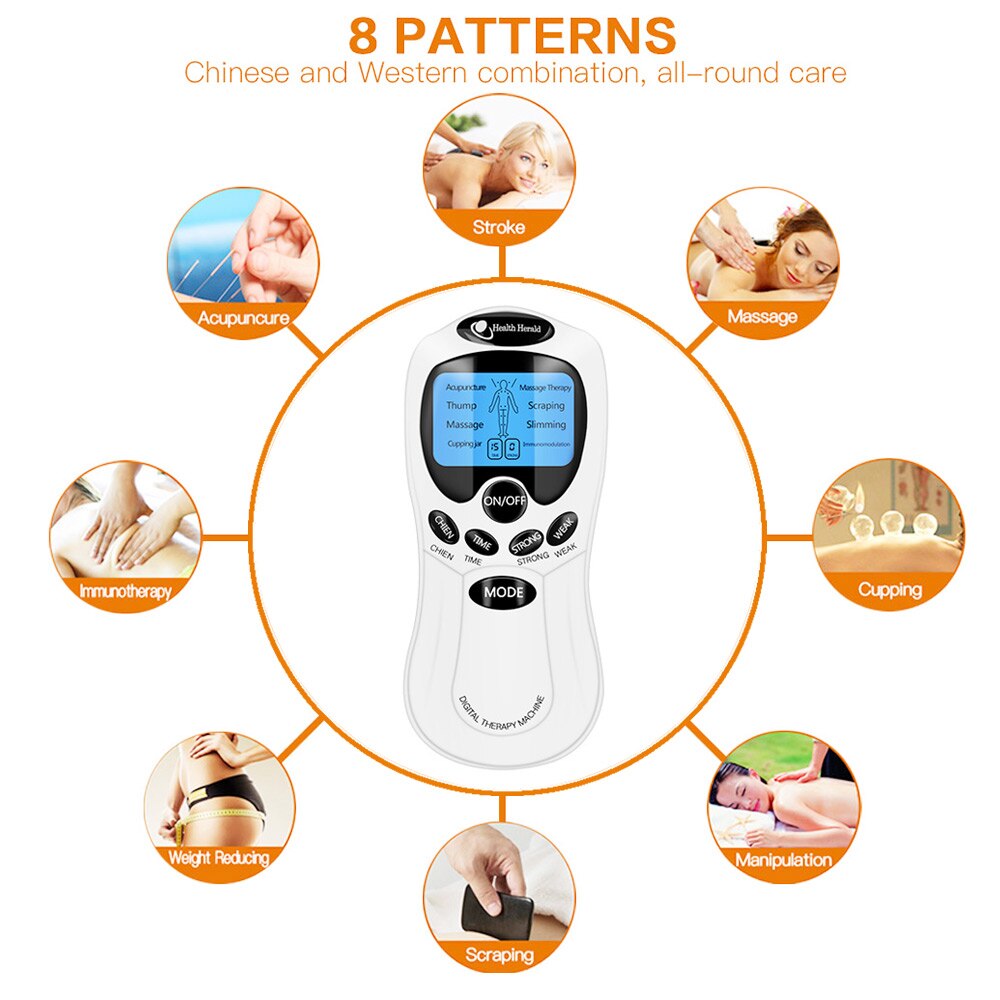 8Pads Digital Electric Massager Tens EMS Acupuncture Body Massage Therapy Machine For Back Neck Foot health Herald Machine