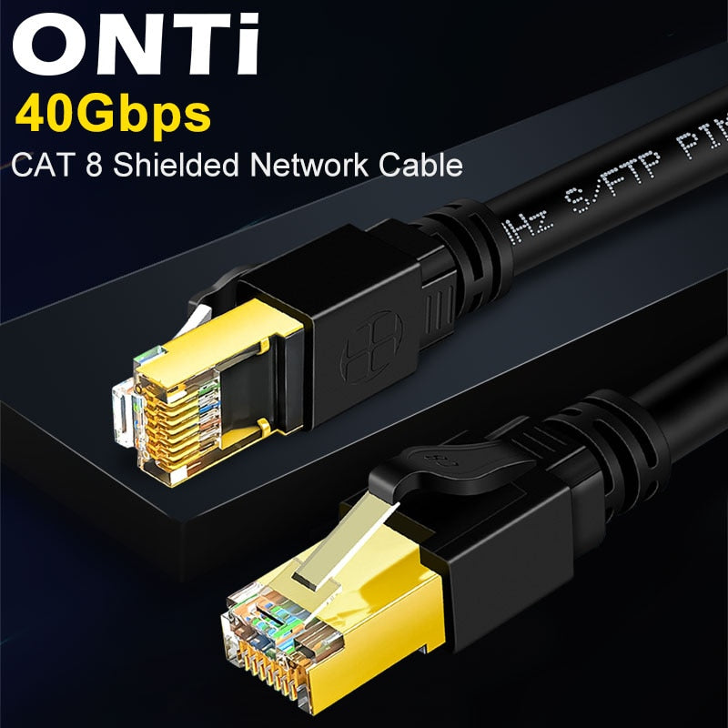 ONTi CAT8 Ethernet Cable 40Gbps 2000MHz S/FTP Cat 8 RJ45 Network Lan Patch Cord for Router Pc Ps4 Tv Laptop RJ45 Cable