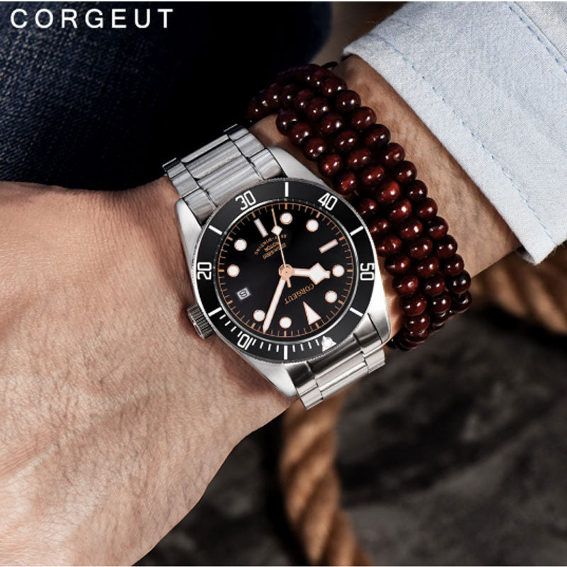 Corgeut Luxury Brand Black Dial Men NH35 Miyota Automatic Mechanical Watch Military Sport Swim Steel Mechanical Wrist Watches