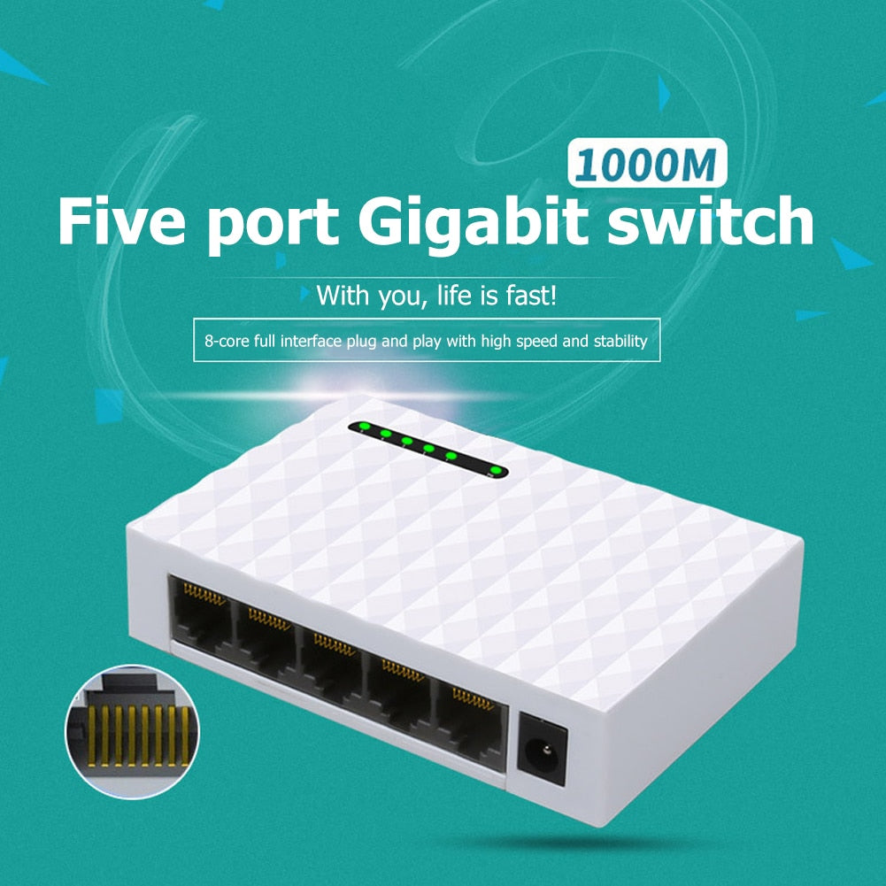 5 Port Desktop Gigabit Network Switch 10/100 / 1000Mbps Ethernet Switch Adapter Fast RJ45 Ethernet Switcher LAN Switching Hub