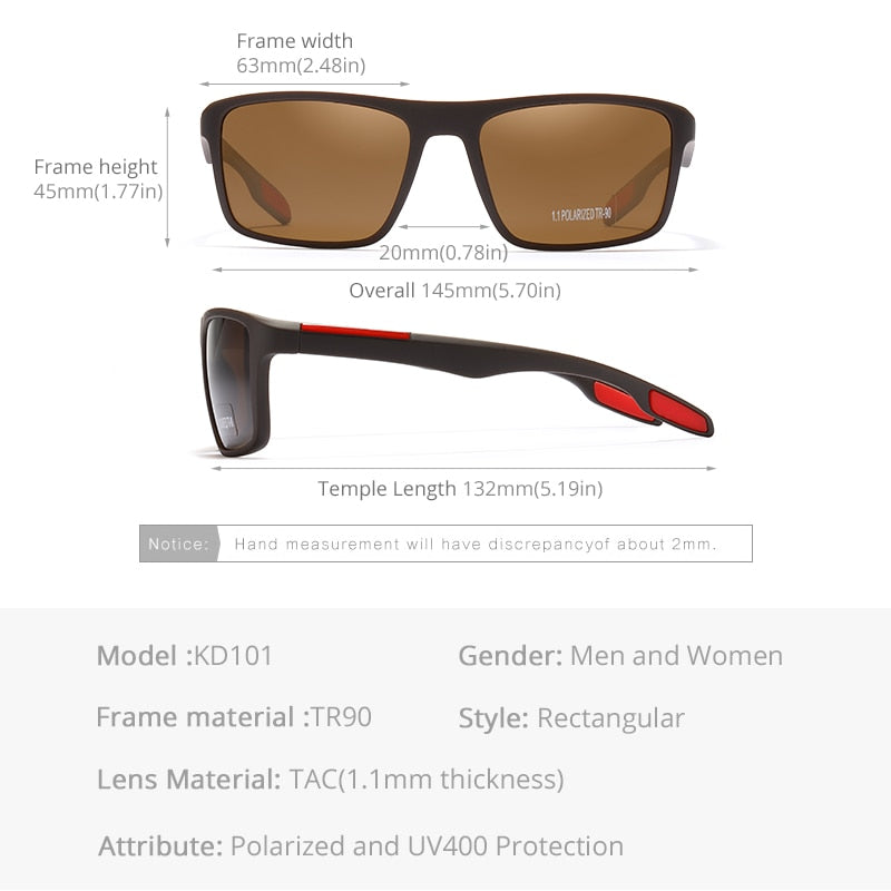 KDEAM مستطيلة خفيفة للغاية TR90 النظارات الشمسية الرجال الاستقطاب TAC 1.1 مللي متر سماكة عدسة القيادة نظارات شمسية النساء الرياضة Cat.3