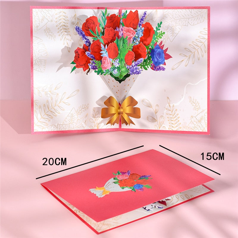 Pop-Up Flower Card Flora 3D Greeting Card for Birthday Mothers Father&#39;s Day Graduation Wedding Anniversary Get Well Sympathy