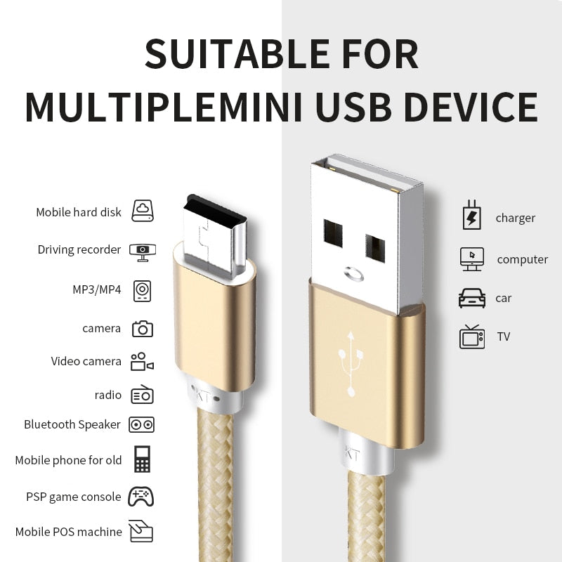 Kebiss كابل USB صغير USB صغير إلى USB كابل شاحن بيانات سريع لمشغل MP3 MP4 جهاز تسجيل فيديو رقمي للسيارات لتحديد المواقع كاميرا رقمية HDD USB صغير