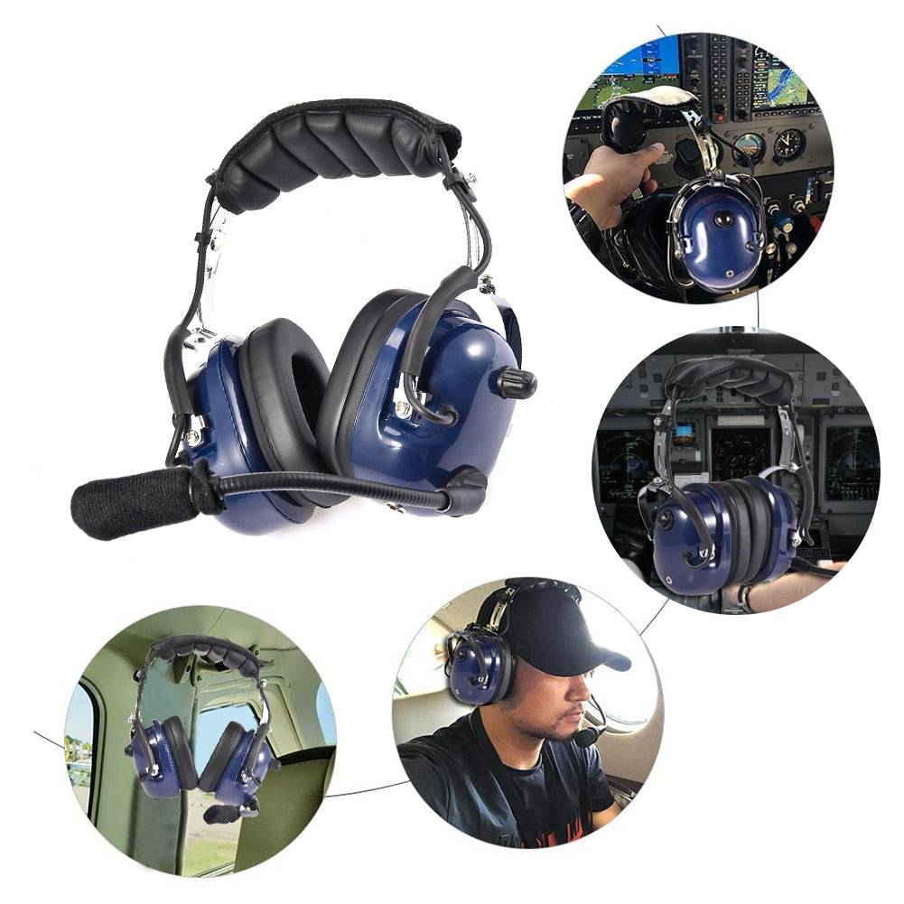 Electric Noise Canceling Mic Aviation Pilot Headset Noise Reduction GA Dual Plugs MP3 Music Input With Comfort Ear Seals