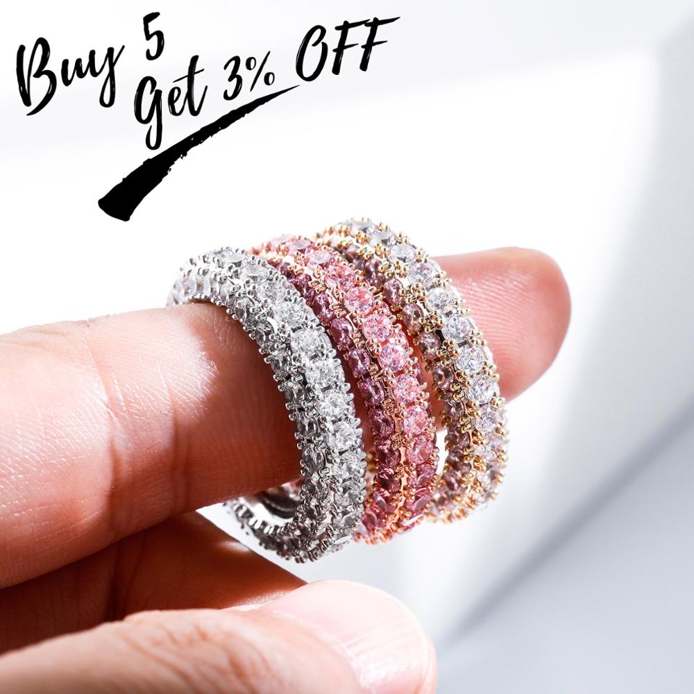 TOPGRILLZ New 3 Row CZ Eternity Gold Ring Bling Iced Out Full Micro Pave Cubic Zirconia Hip Hop Punk Style Jewelry For Women