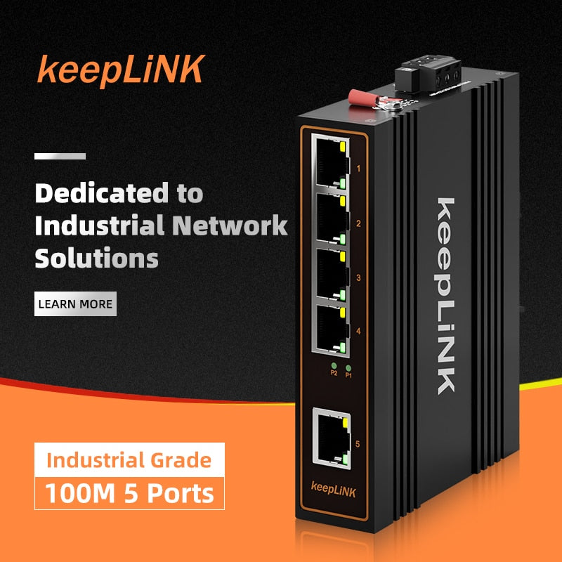 Industrial 5-Port 10/100Mbps Fast Metal IP40 Unmanaged Ethernet Network Switch
