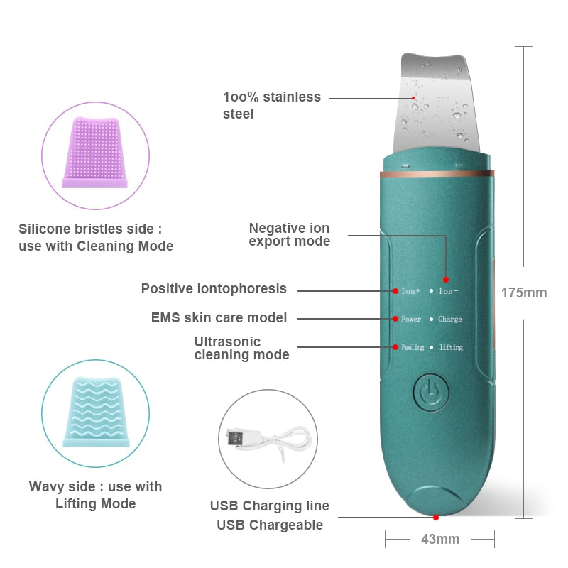 RUBYONLY Ultrasonic Skin Scrubber Deep Face Cleaning Machine Peeling Shovel Facial Pore Cleaner Ultrasonic Cleaner