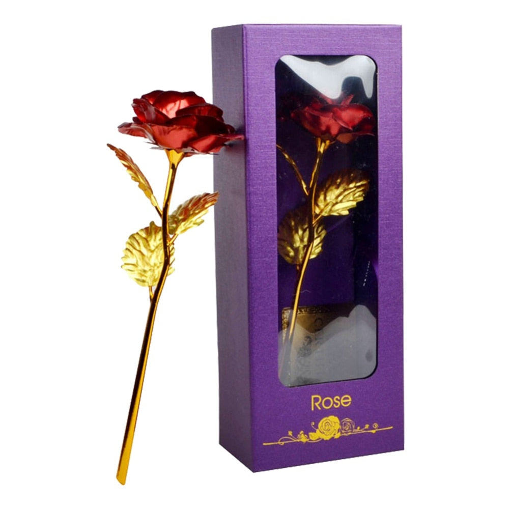 24k Gold Plated Rose With Love Holder Box Gift Valentine&#39;s Day Mother&#39;s Day Gifts Flower Gold Dipped Rose US Drop ship