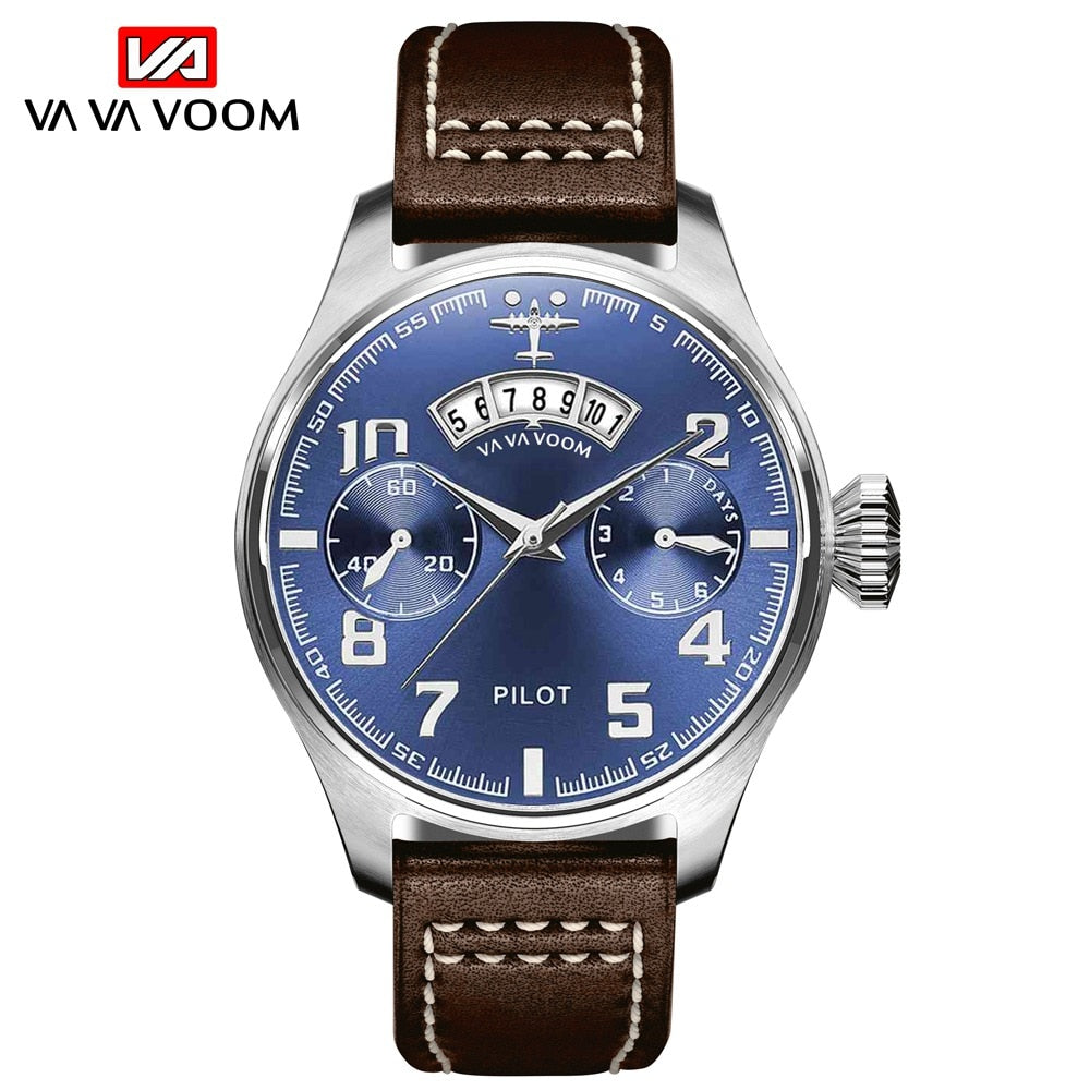 Large Pilot Series Creative Calendar Airplane Sports Military SEAL Fashion Casual Brand Army Brown Leather Wrist Watches For Men