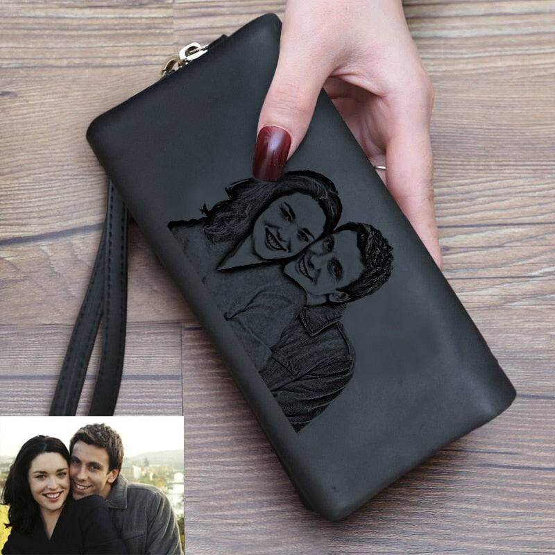 Customized Photo Wallet Personality Fashion Ladies Long Large-Capacity Synthetic Leather Double Zipper Clutch Mother&#39;s Day Gift