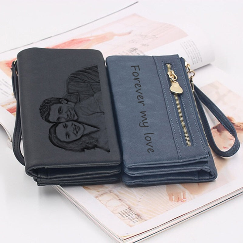 Customized Photo Wallet Personality Fashion Ladies Long Large-Capacity Synthetic Leather Double Zipper Clutch Mother&#39;s Day Gift