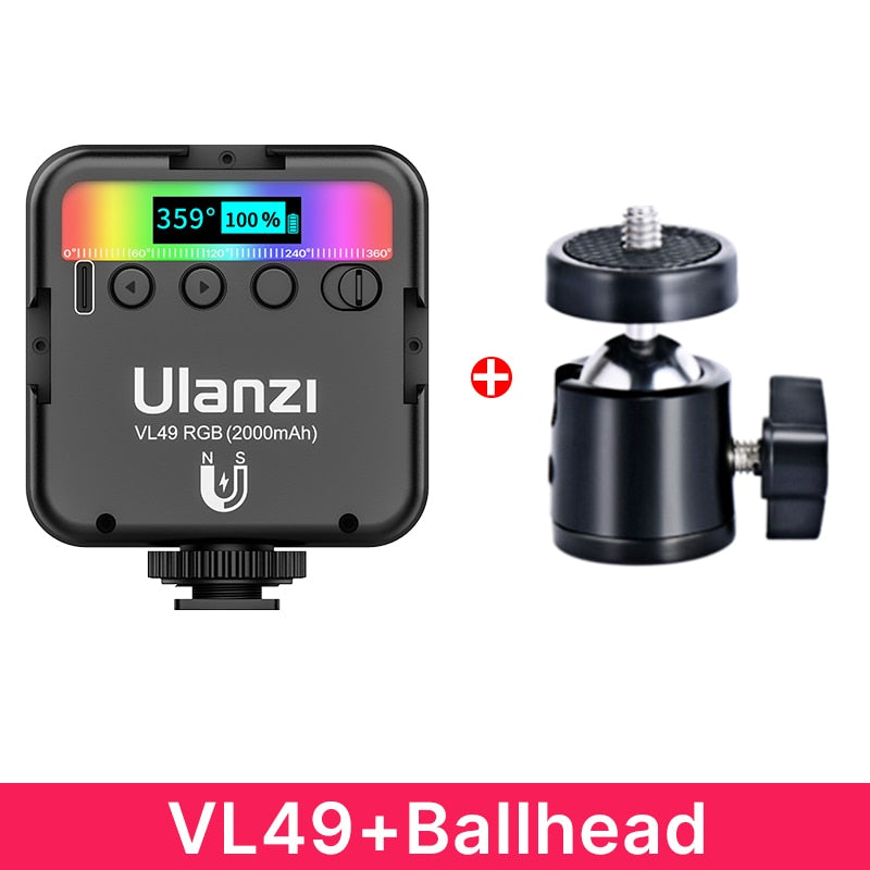 Ulanzi VL49 RGB Video Lights Mini LED Camera Light 2000mAh Rechargable LED Panel Lamp Photo Video Lighting  for Youtube Tik tok