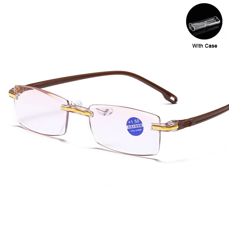 Ahora Square Rimless Reading Glasses Anti Blue Light Blocking Women Men Frameless Presbyopic Glasses With Case +1.5 2.0 2.5