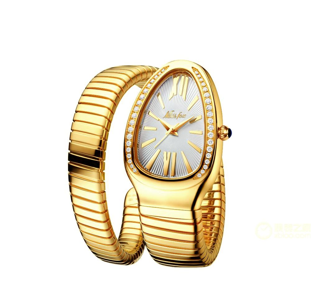 MISSFOX Women&#39;s Watches Snake Shape Luxury Wrist Watch For Women Steel Unique Gold Quartz Ladies Watch Clock Relogio Feminino