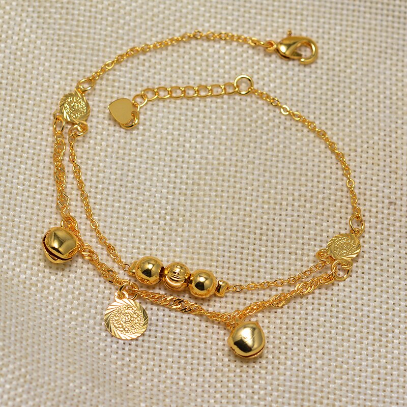 Annayoyo Dubai Arab Vintage Golden Link Chain Anklets For Women Men Baby Ankle Bracelet Fashion Beach Accessories Jewelry