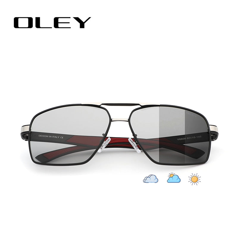 OLEY Brand Design Classic Pilot Polarized Sunglasses Men&#39;s Aluminum Color-Change Lens Goggles Oculos de sol Accept custom logo